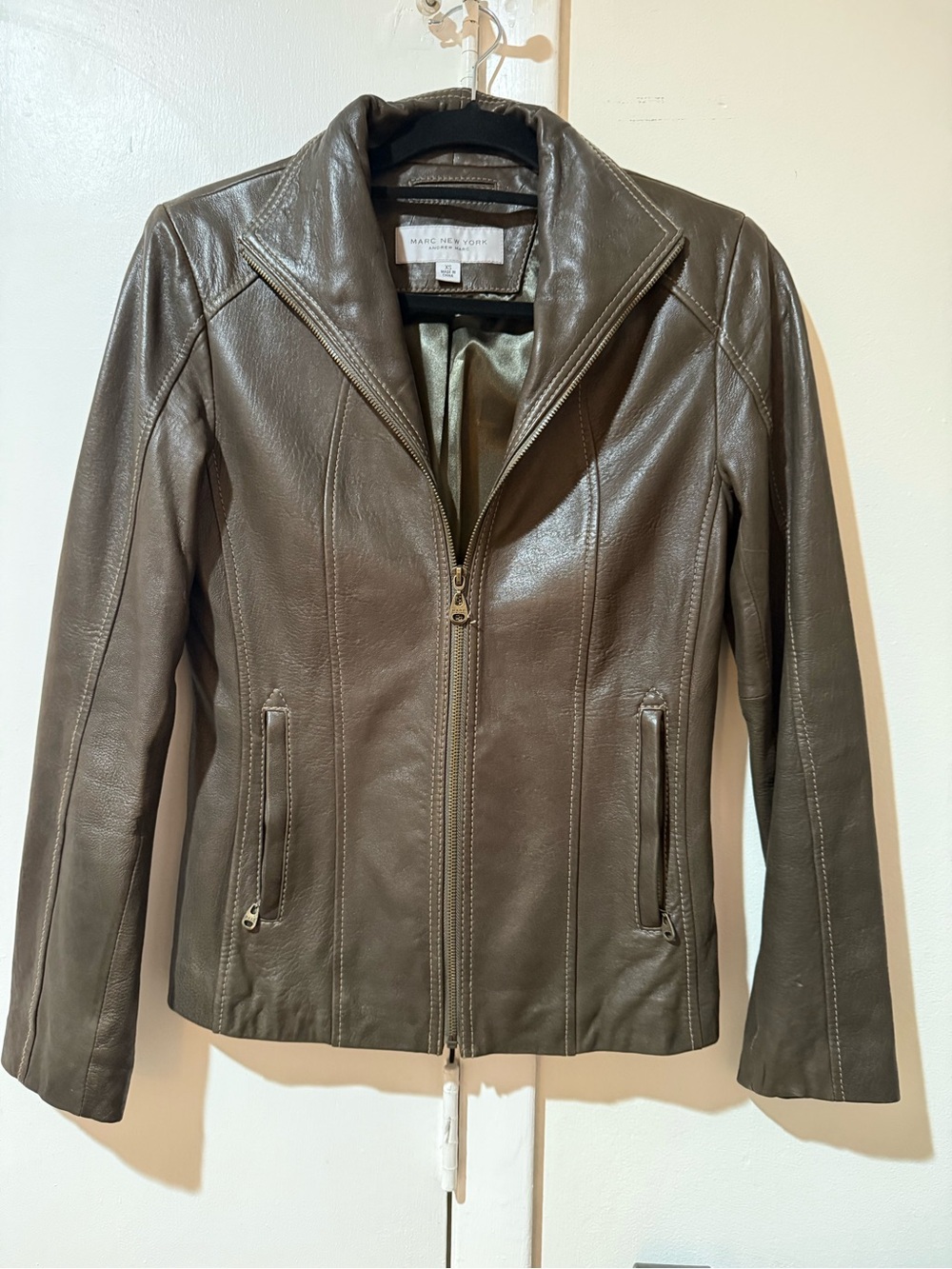 Marc New York Women's Olive-Brown Leather Zip Jacket